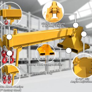 INTSUPERMAI Forklift Jib Boom Crane with 0-75° Adjustable Tilt Angle, 2 Ton/4400 LB Forklift Mobile Crane, Adjustable Forklift Crane Attachment with Truss Hoist Jib Boom Hook, Max 12.14ft/3.7m Length