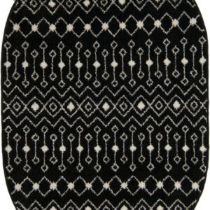 Unique Loom Tribal Trellis Collection Area Rug - Alaoui (4' x 6' Oval Black and White)