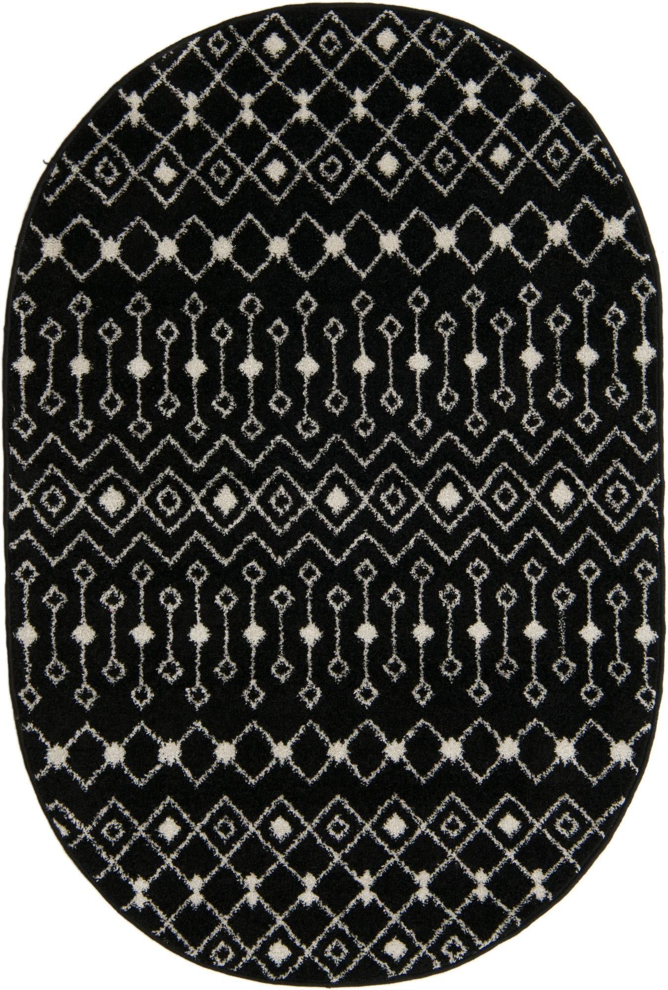 Unique Loom Tribal Trellis Collection Area Rug - Alaoui (4' x 6' Oval Black and White)