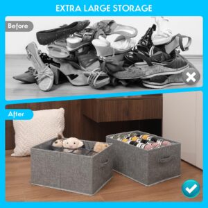 YWPXSN 2 Pack Shoe Organizer for Closet - Fits up to 24 Pairs, Fabric Shoe Storage Bins, Cube Storage Cabinet Foldable Shoes Container with Reinforced Handles (Dark Grey, 16.5"x12.6"x9.5")