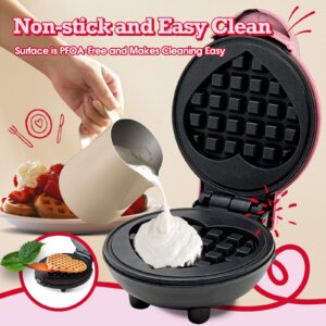 GVAKMM Mini Waffle Maker(Heart),Small Waffle Maker Keto,Mini Wafflera Iron for Kids Family and Individuals,4'' Non Stick Cooking Plates with Fast & Even Heating(Pink)