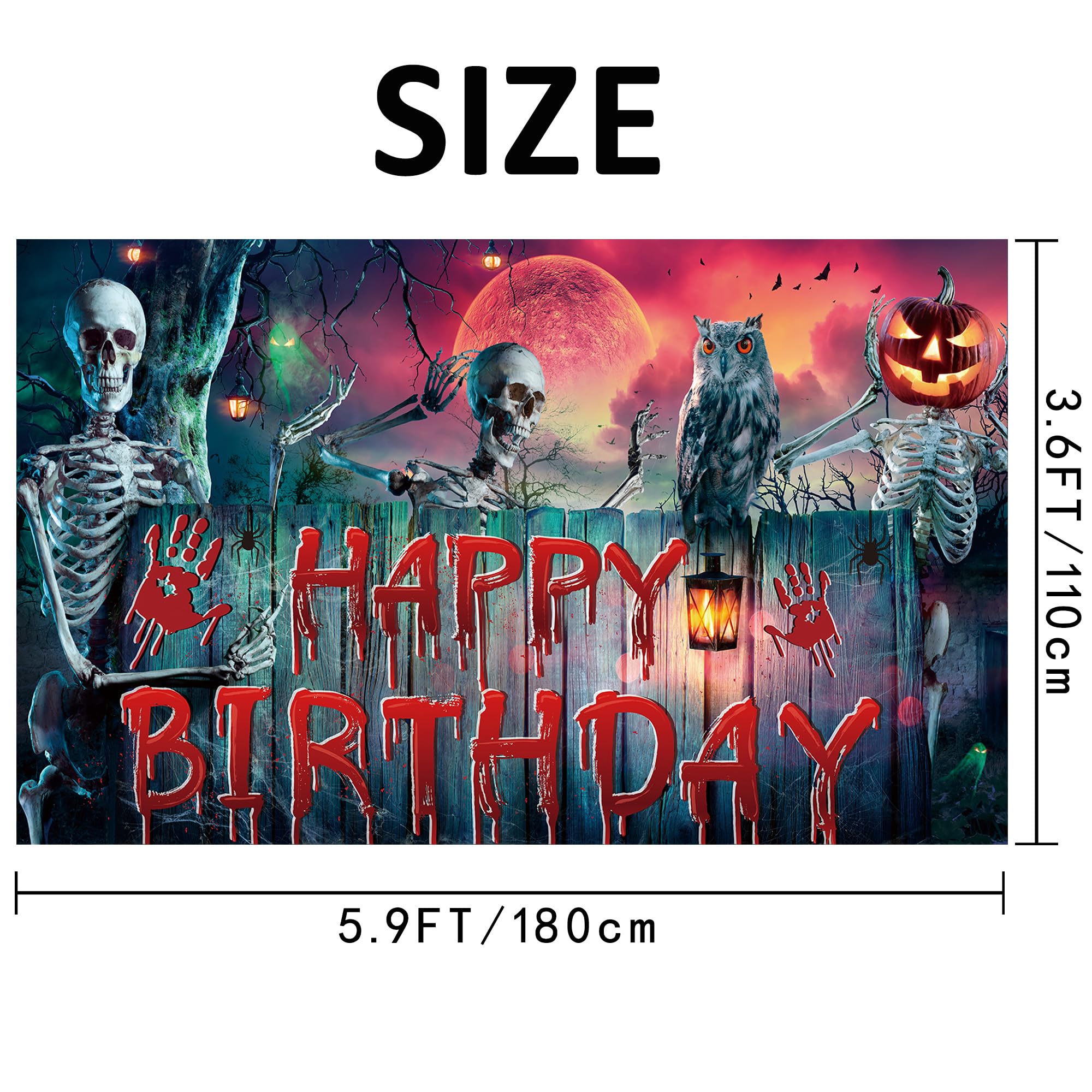 Roetyce Halloween Birthday Party Decorations, Skull Halloween Birthday Banner Outdoor Indoor 6x4ft, Scary Birthday Backdrop for Kids, Halloween Birthday Party Supplies, Happy Birthday Photo Background