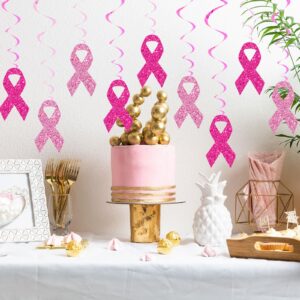 Whaline Breast Cancer Awareness Hanging Swirls Glitter Pink Ribbon Ceiling Spiral Streamers Hanging Ornaments for Home Party Wall Decoration Supplies, 18Pcs