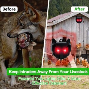 Coyote Deterrent, Solar Nocturnal Animal Repeller Predator Light Scare, Repellent Device for Coyote,Deer,Raccoon for Chicken Coop,Farm,Yard(2 Packs)