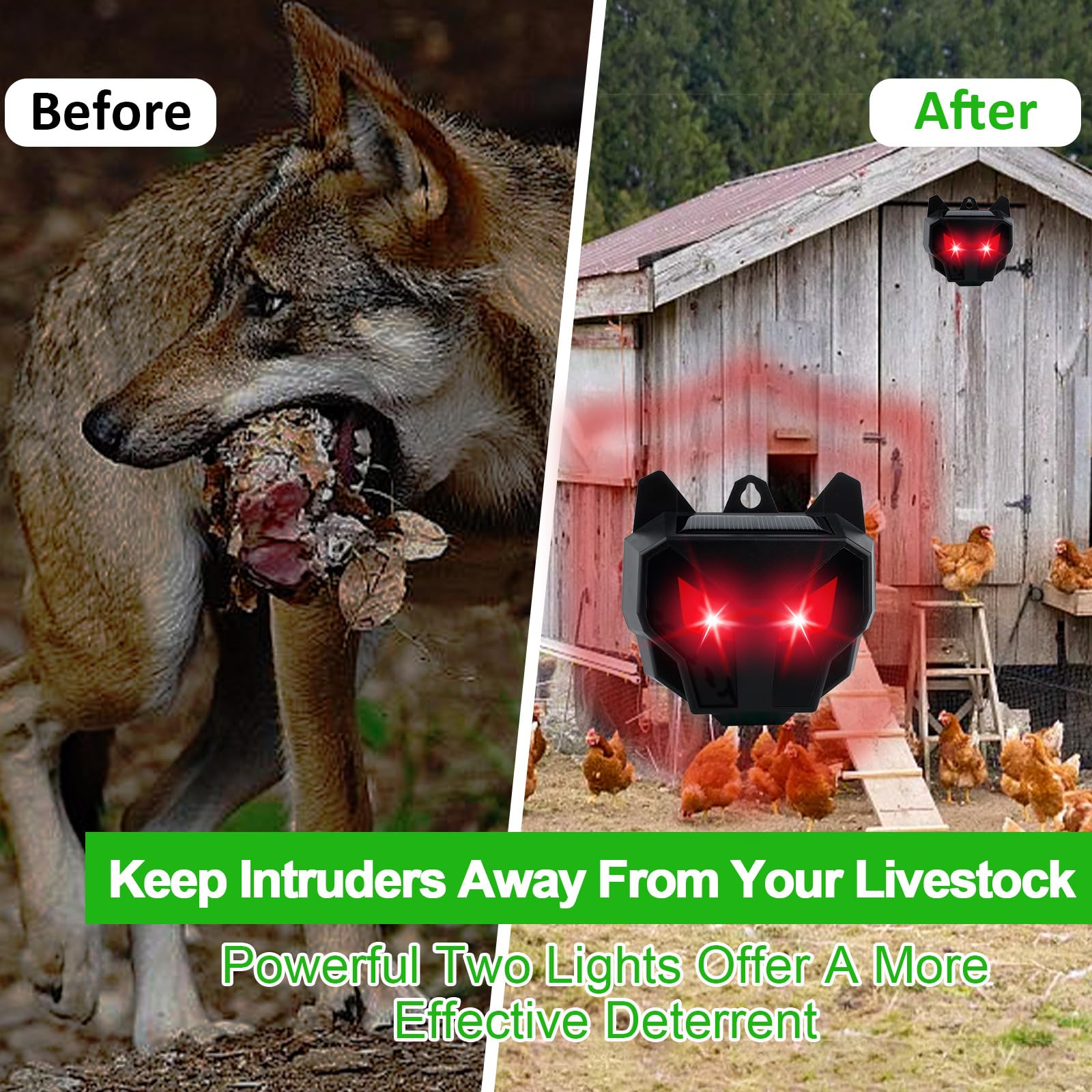 Coyote Deterrent, Solar Nocturnal Animal Repeller Predator Light Scare, Repellent Device for Coyote,Deer,Raccoon for Chicken Coop,Farm,Yard(2 Packs)