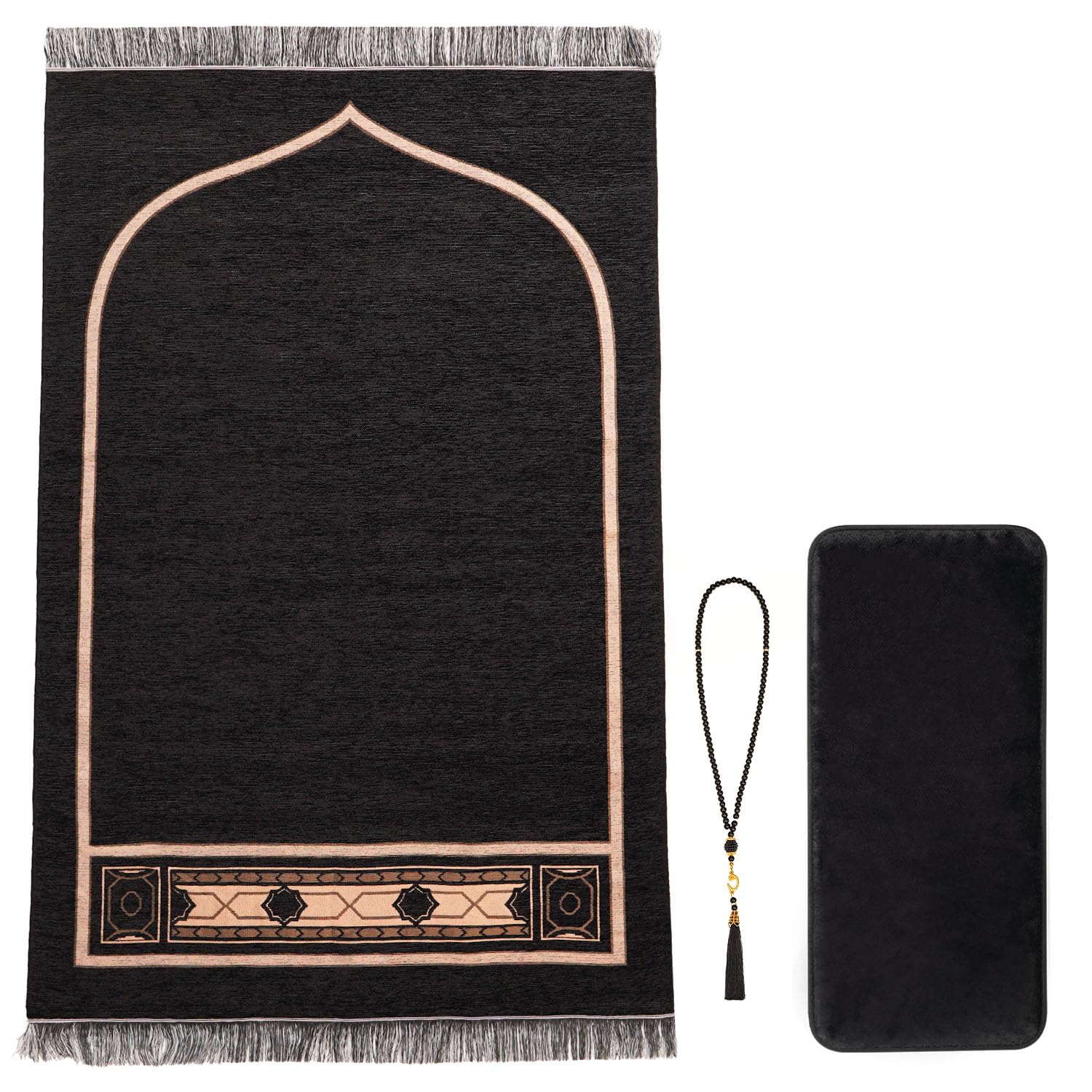 Morjor Prayer Mat with Soft Kneeling Pad and Prayer Beads, Muslim Prayer Rug Islam Men Women, Thin Praying Mat for Eid Travel Ramadan Gifts, Mihrab[Design A]