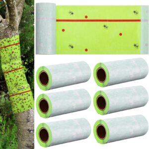 qualirey 6 rolls spotted lantern fly traps 30 feet each roll fly tree trap sticky fly strips outdoor fruit fly glue trap disposable fly tree tape indoor fly paper sheets for protecting trees (green)