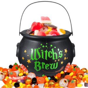 hollowfly 8 x 6 inch halloween cauldron candy bowl witch cauldron kettle black cauldron pot with handle plastic cauldron with 2 pcs stickers witch candy bucket for halloween party(witch's brew)