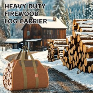 1MORE Firewood Carrier - Wood Carrier for Firewood,Log Carrier for Firewood Tote Bag, 40"X19" Canvas Firewood Carrier, Water Resistant Log Tote Wood Carrying Bag With Handles,Fireplace Tools.Rust