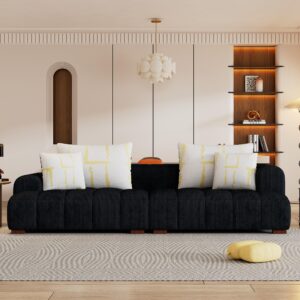 modern living room sofa cozy bedroom couch 4 pillows & rubber wood legs black