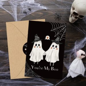 Whaline 24 Pack Halloween Greeting Cards with Envelopes Stickers Ghost You're My Boo Funny Cards Blank Thank You Note Cards for Birthday Anniversary Valentine's Day