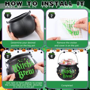 Hollowfly 8 x 6 Inch Halloween Cauldron Candy Bowl Witch Cauldron Kettle Black Cauldron Pot with Handle Plastic Cauldron with 2 Pcs Stickers Witch Candy Bucket for Halloween Party(Witch's Brew)