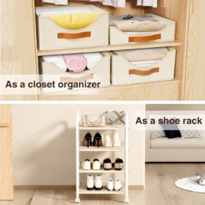 DIMJ Clothes Drawer 4 Tier - Fabric Closet Drawer System Easy Pull, Portable Closet Drawers for Clothes with Wheels, Small Closet Organizer & Replacement Drawers for Bedrooms, Office, Nursery, Beige