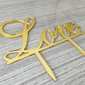 JIEEIN Love Cake Topper - Wedding/Engagement/Bridal Shower/Anniversary/Birthday/Bachelorette/Confession Party Decorations Supplies (Mirror Gold Acrylic)