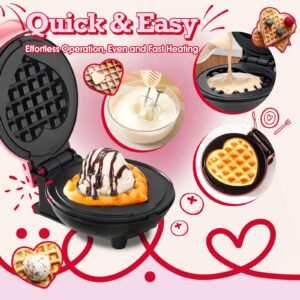 GVAKMM Mini Waffle Maker(Heart),Small Waffle Maker Keto,Mini Wafflera Iron for Kids Family and Individuals,4'' Non Stick Cooking Plates with Fast & Even Heating(Pink)