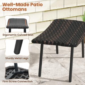 Tangkula Set of 2 Patio Ottomans, Multipurpose Rattan Ottomans w/Padded Quick Dry Foam & Heavy-Duty Metal Legs, Outdoor Wicker Footrest Extra Seating for Poolside, Backyard All Weather Resistant