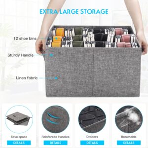 YWPXSN 3 Pack Shoe Organizer for Closet - Fits up to 36 Pairs, Fabric Shoe Storage Bins, Cube Storage Cabinet Foldable Shoes Container with Reinforced Handles (Dark Grey, 16.5"x12.6"x9.5")