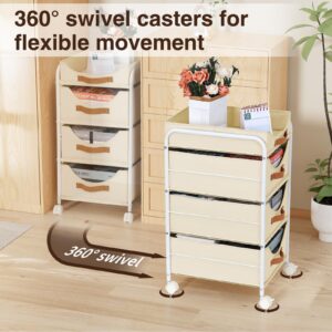 DIMJ Clothes Drawer 4 Tier - Fabric Closet Drawer System Easy Pull, Portable Closet Drawers for Clothes with Wheels, Small Closet Organizer & Replacement Drawers for Bedrooms, Office, Nursery, Beige