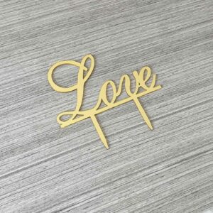 JIEEIN Love Cake Topper - Wedding/Engagement/Bridal Shower/Anniversary/Birthday/Bachelorette/Confession Party Decorations Supplies (Mirror Gold Acrylic)