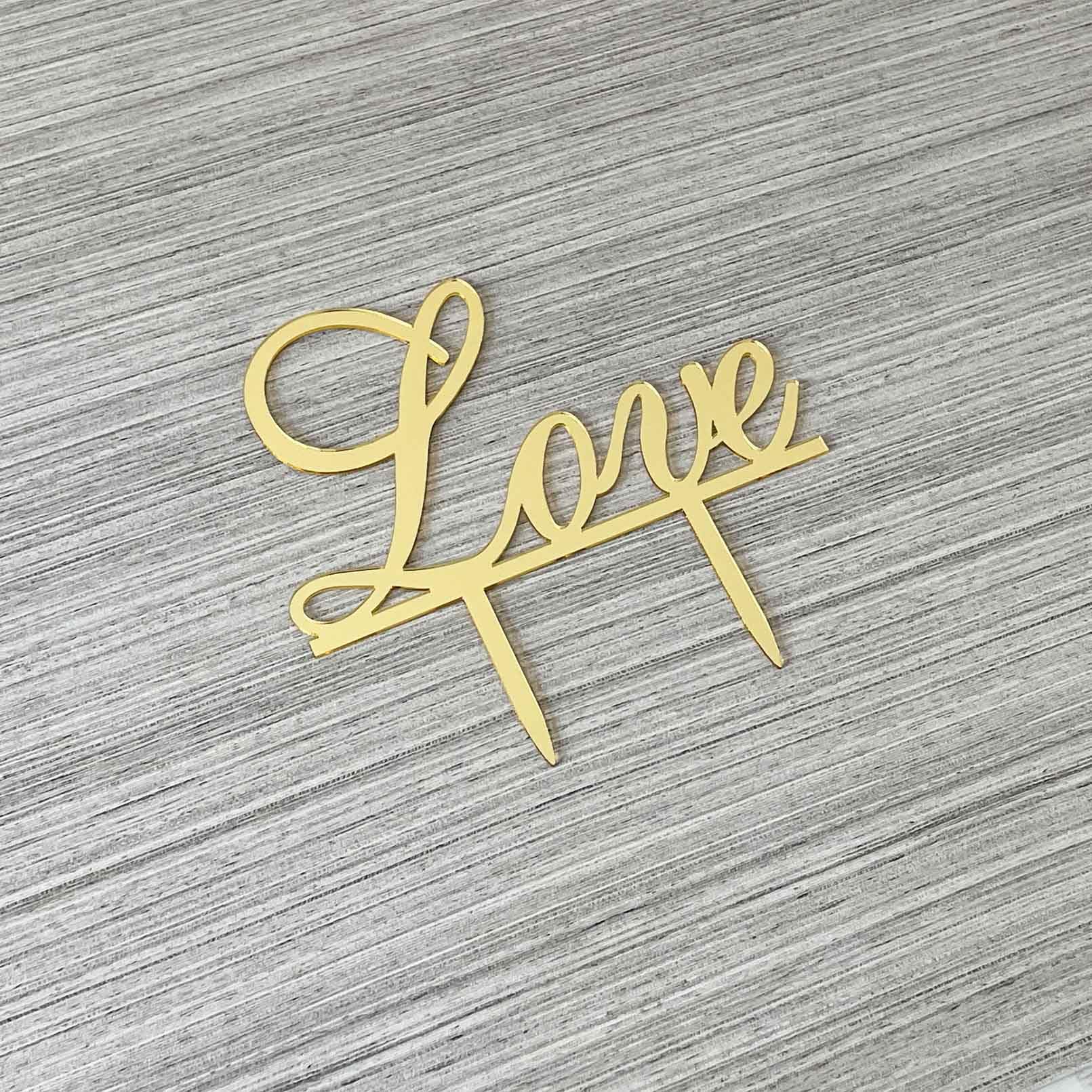 JIEEIN Love Cake Topper - Wedding/Engagement/Bridal Shower/Anniversary/Birthday/Bachelorette/Confession Party Decorations Supplies (Mirror Gold Acrylic)