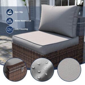 UDPATIO Patio Furniture Sets, Modular Rattan Outdoor Patio Sectional Furniture Sofa Set, Wicker Patio Conversation Set for Backyard, Deck, Poolside, 2PC Brown/Grey