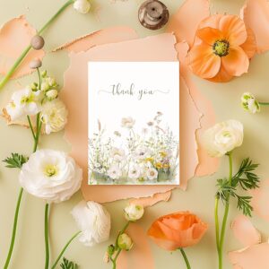 Floral Thank You Cards With Envelopes,20Pack - 4x6 Thank You Cards Set,Perfect Thank You Cards Bulk For All Occasions,incl. Baby Shower, Wedding, Birthday Party, Greeting (Olive green wildflowers)