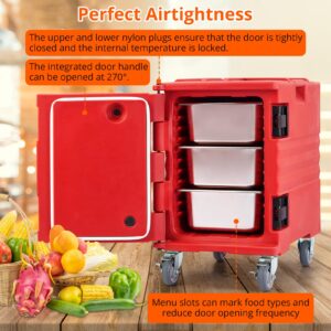 Portable Food Warmer 82Qt-Hot Box, Lldpe Food Box Carrier Double, End Loader Wheels, Easy Transport, Good Insulation, Strong Sealing, Durable, Ideal for Family Gathering, Canteen, Restaurant, Red