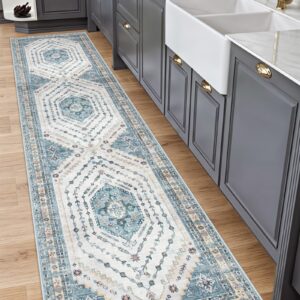 Sivilife Boho Hallway Runner Rug Washable Runner Rugs for Hallway, 2'6''X10' Extra Long Kitchen Rugs Non Slip, Blue Runner Rugs with Rubber Backing, Tribal Carpet Runner Rugs for Entryway Corridor