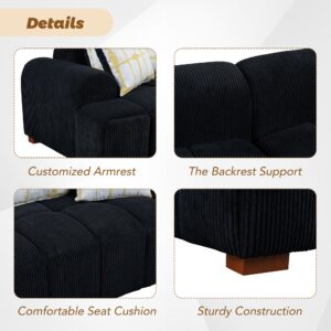 Modern Living Room Sofa Cozy Bedroom Couch 4 Pillows & Rubber Wood Legs Black