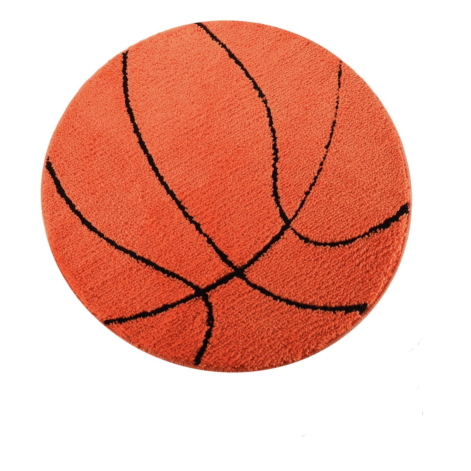 MSYA Basketball Rug, Soft and Fluffy Basketball Rug for Boys Bedroom Microfabric Round Bathroom Rug, Round Area Rug for Living Bathroom Rugs Soccer Decor for Boys Room 31.5 inches (Orange)