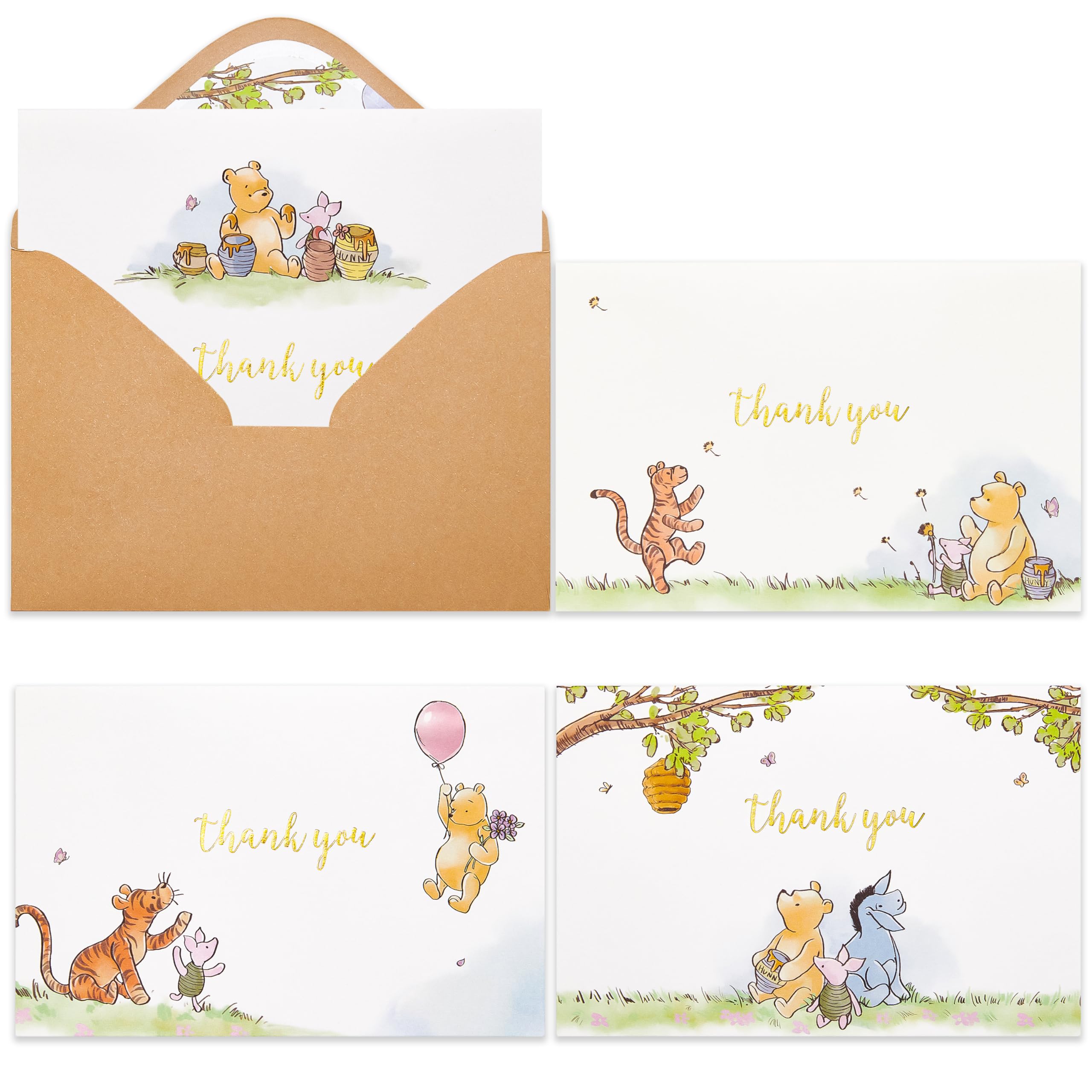 Crisky 50 Pack Cute Bear Thank You Cards Blank Inside with Envelopes and Stickers for Birthdays, Baby Showers, Friendsgiving