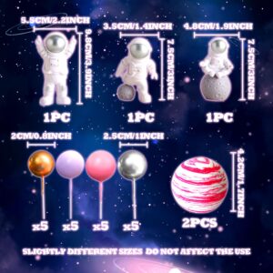 LaVenty Pink Space Cake Toppers Outer Space Astronaut Rocket Stars Cake Decorations for Birthday Party Supplies Baby Shower