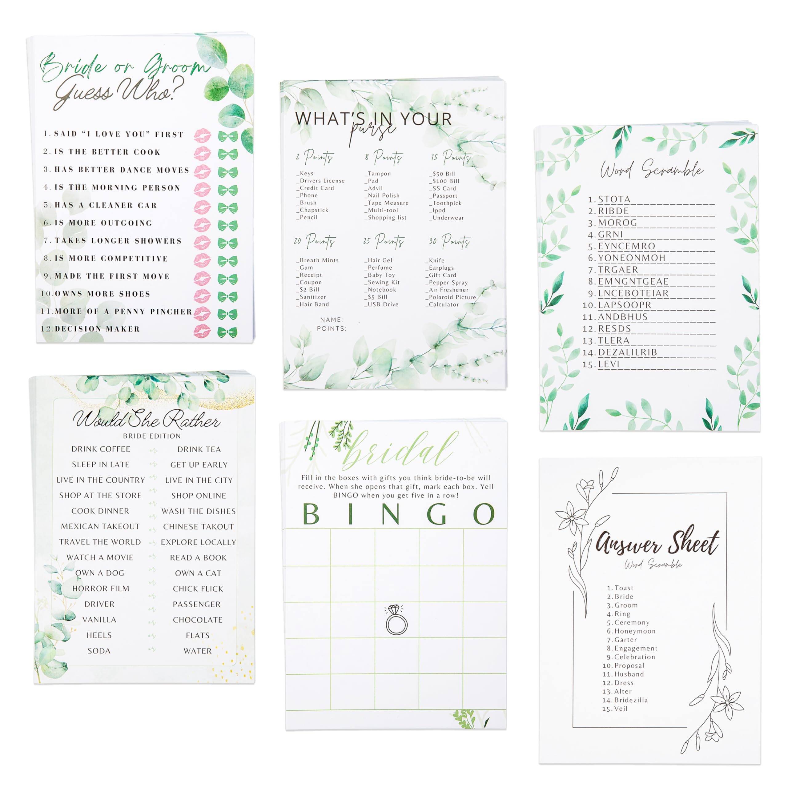 Interactive Bridal Shower Games 50 Guests - Floral Bachelorette Bridal Party Game Activities Cards - Fun Wedding Celebrations Bridal Games for Shower with Bridal Shower Bingo, Word Scramble & More