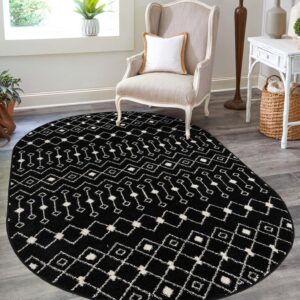 Unique Loom Tribal Trellis Collection Area Rug - Alaoui (4' x 6' Oval Black and White)