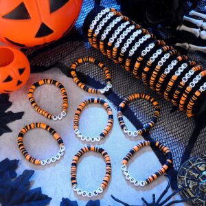 Yinkin 24 Pcs Spooky Boo Halloween Bracelets Polymer Clay Beaded Stretch Bracelets Letter Boho Halloween Jewelry for Women Halloween Party Favors for Family Friend Accessory Gift(Orange and Black)