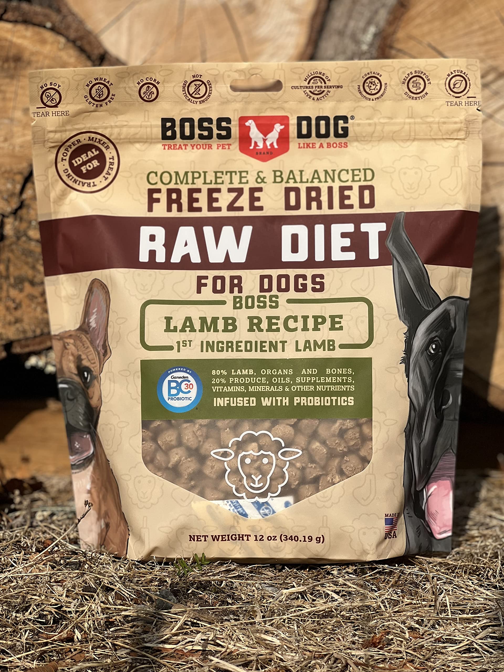 Boss Dog Complete & Balanced Freeze Dried Raw Diet for Dogs, Lamb Recipe, 12 oz Bag (Bag of 2)