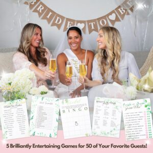 Interactive Bridal Shower Games 50 Guests - Floral Bachelorette Bridal Party Game Activities Cards - Fun Wedding Celebrations Bridal Games for Shower with Bridal Shower Bingo, Word Scramble & More