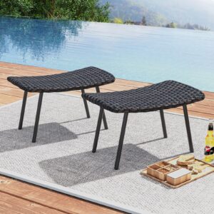 Tangkula Set of 2 Patio Ottomans, Multipurpose Rattan Ottomans w/Padded Quick Dry Foam & Heavy-Duty Metal Legs, Outdoor Wicker Footrest Extra Seating for Poolside, Backyard All Weather Resistant