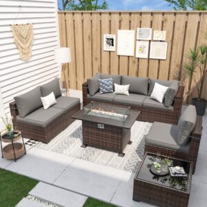 UDPATIO Patio Furniture Sets, Modular Rattan Outdoor Patio Sectional Furniture Sofa Set, Wicker Patio Conversation Set for Backyard, Deck, Poolside, 2PC Brown/Grey