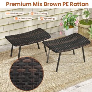 Tangkula Set of 2 Patio Ottomans, Multipurpose Rattan Ottomans w/Padded Quick Dry Foam & Heavy-Duty Metal Legs, Outdoor Wicker Footrest Extra Seating for Poolside, Backyard All Weather Resistant