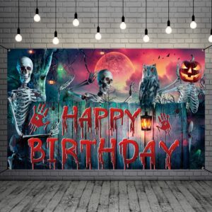 roetyce halloween birthday party decorations, skull halloween birthday banner outdoor indoor 6x4ft, scary birthday backdrop for kids, halloween birthday party supplies, happy birthday photo background