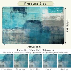 Teal and Grey Area Rug 5x7, Washable Large Rugs for Living Room, Ultra Soft Non-Slip Bedroom Rug Abstract Art Painting Farmhouse Carpet Rug for Dining Room Dorm Office Home Decor