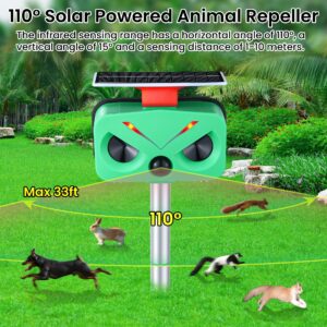 2 Pack Ultrasonic Cat Repellent Outdoor, Solar USB Powered Animal Repeller Ultrasonic Deer Deterrent Devices with Motion Sensor Waterproof Pest Deterrent for Dog Skunk Squirrel Raccoon Coyote Rabbit