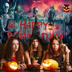 Roetyce Halloween Birthday Party Decorations, Skull Halloween Birthday Banner Outdoor Indoor 6x4ft, Scary Birthday Backdrop for Kids, Halloween Birthday Party Supplies, Happy Birthday Photo Background