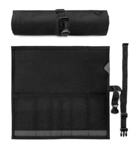 under ny sky knife roll case - 6 slots - heavy duty waxed canvas pouch - leather reinforced - portable bag for cooking tools, utensils, cutlery knives, brushes - chefs, kitchen, travel, gift - black