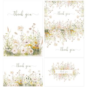 floral thank you cards with envelopes,20pack - 4x6 thank you cards set,perfect thank you cards bulk for all occasions,incl. baby shower, wedding, birthday party, greeting (olive green wildflowers)