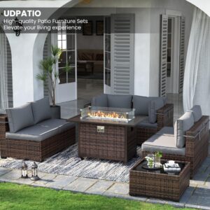 UDPATIO Patio Furniture Sets, Modular Rattan Outdoor Patio Sectional Furniture Sofa Set, Wicker Patio Conversation Set for Backyard, Deck, Poolside, 2PC Brown/Grey