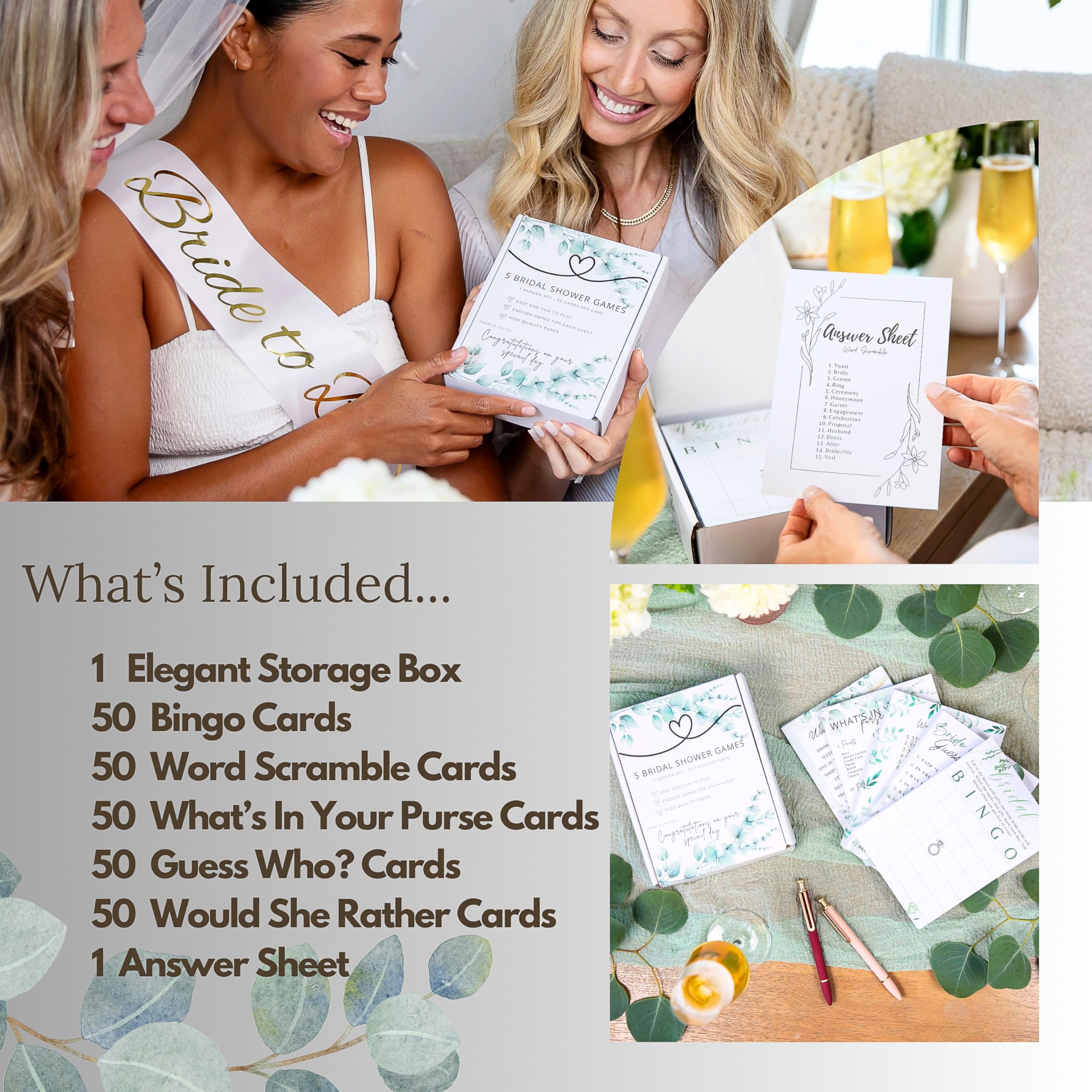 Interactive Bridal Shower Games 50 Guests - Floral Bachelorette Bridal Party Game Activities Cards - Fun Wedding Celebrations Bridal Games for Shower with Bridal Shower Bingo, Word Scramble & More