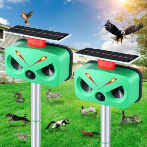 2 pack ultrasonic cat repellent outdoor, solar usb powered animal repeller ultrasonic deer deterrent devices with motion sensor waterproof pest deterrent for dog skunk squirrel raccoon coyote rabbit