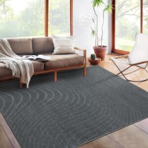 GarveeHome Modern Abstract Area Rug 8x10 Large Living Room Rug Non Slip Stain Resistant Indoor Throw Carpet Geometric Wave Floor Cover Contemporary Rug Boho Accent Rug for Bedroom, Grey